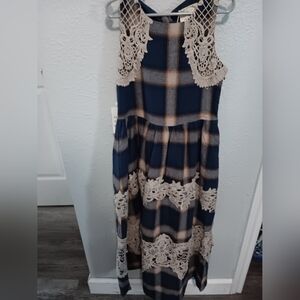 NWT Joyfolie Plaid Maxi Dress with Lace Accents 7